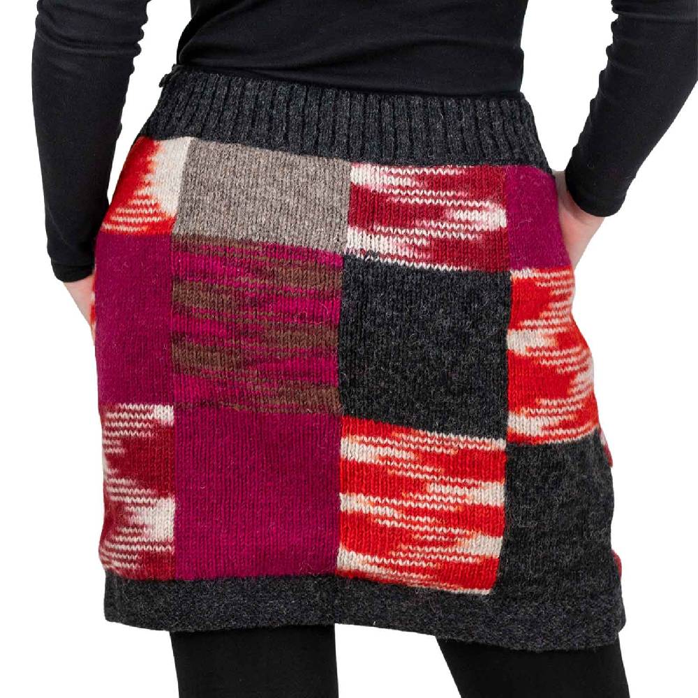 Kunst Und Magie Bunter Patchwork Strickrock Kurzer Rock Mit Klassischem Muster Wolle Gefüttert Boho
