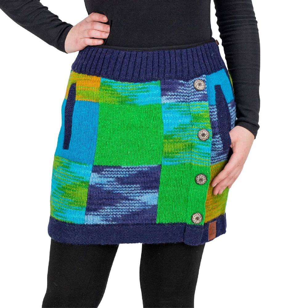 Kunst Und Magie Bunter Patchwork Strickrock kurzer Rock mit klassischem Muster Wolle gefüttert Boho
