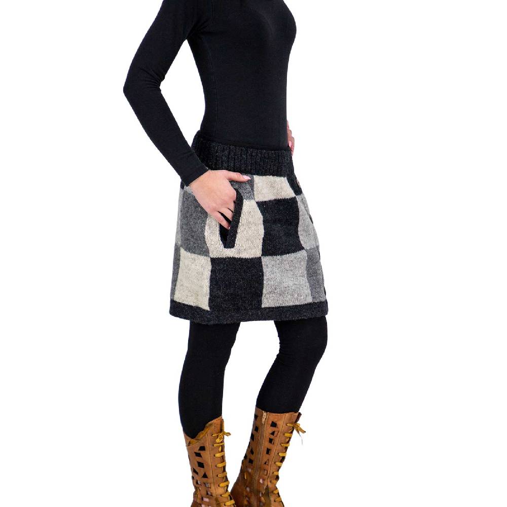 Kunst Und Magie Bunter Patchwork Strickrock Kurzer Rock Mit Klassischem Muster Wolle Gefüttert Boho