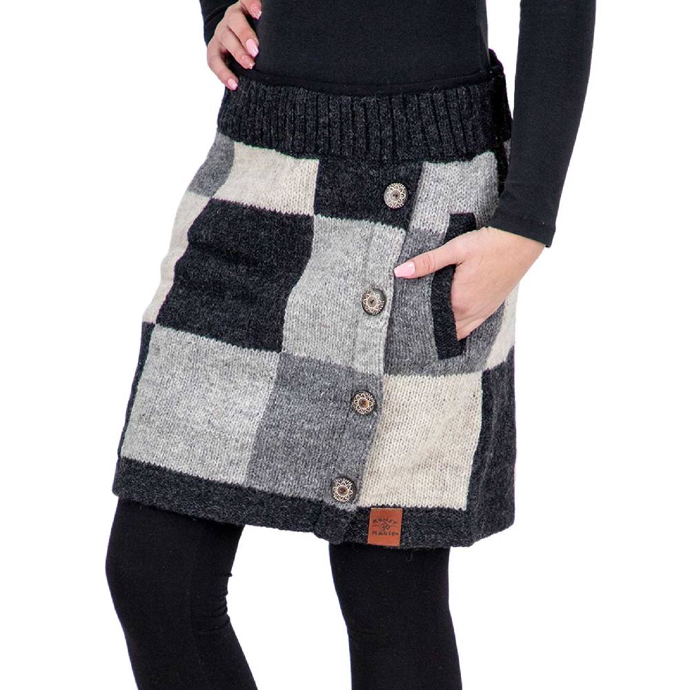 Kunst Und Magie Bunter Patchwork Strickrock kurzer Rock mit klassischem Muster Wolle gefüttert Boho