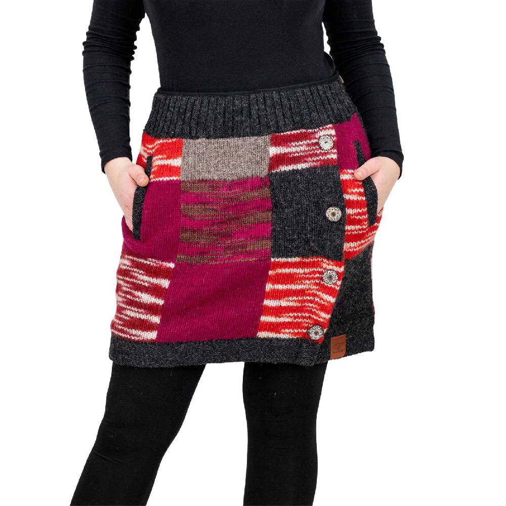 Kunst Und Magie Bunter Patchwork Strickrock kurzer Rock mit klassischem Muster Wolle gefüttert Boho
