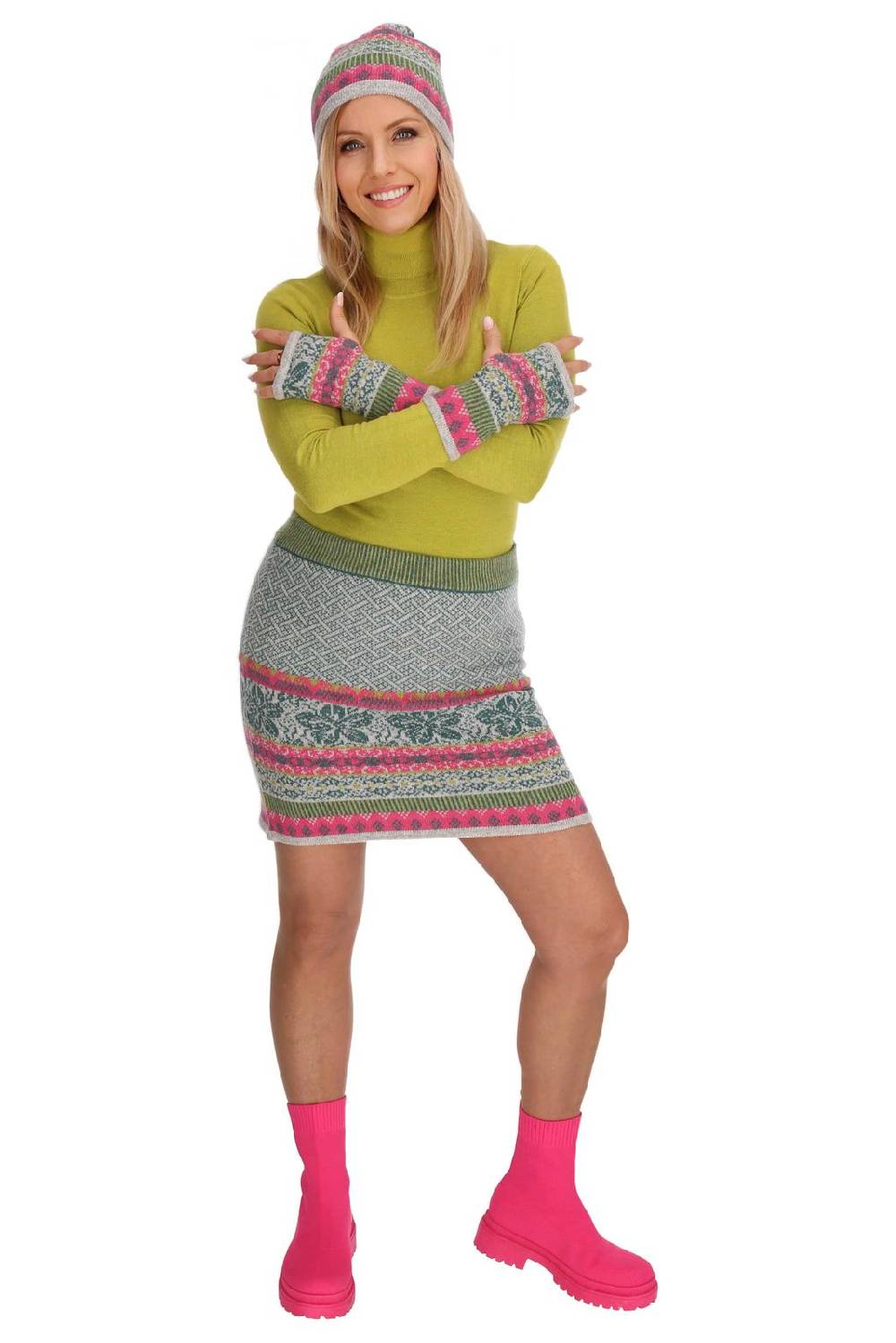 Kunst Und Magie Bunter Strickrock Knielanger Rock Aus Schurwolle Vom Lamm Lammwolle Wollrock Feinstrick Boho