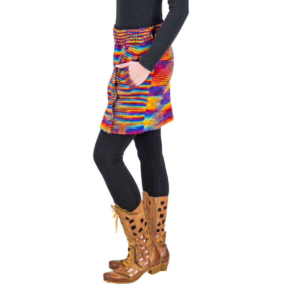 Kunst Und Magie Bunter Strickrock Kurzer Rock Mit Regenbogen Mustern Wolle Gefüttert Hippie Goa Rainbow