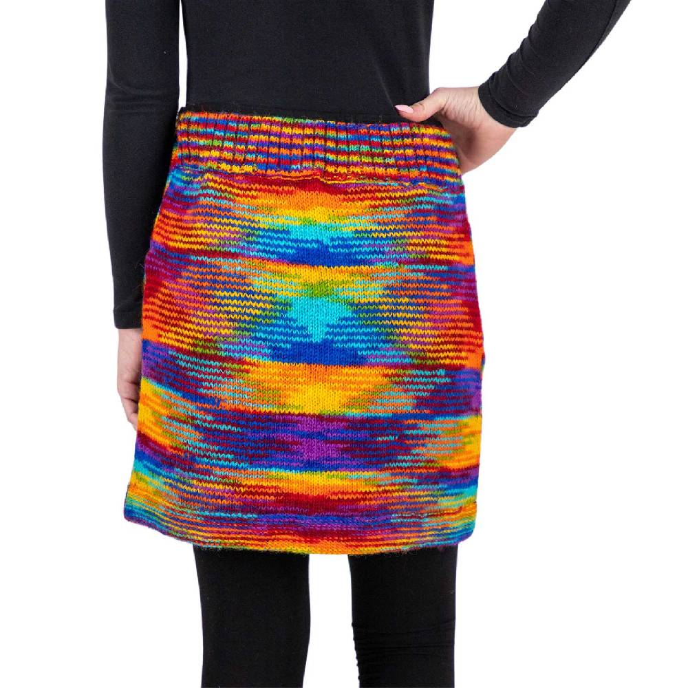 Kunst Und Magie Bunter Strickrock Kurzer Rock Mit Regenbogen Mustern Wolle Gefüttert Hippie Goa Rainbow
