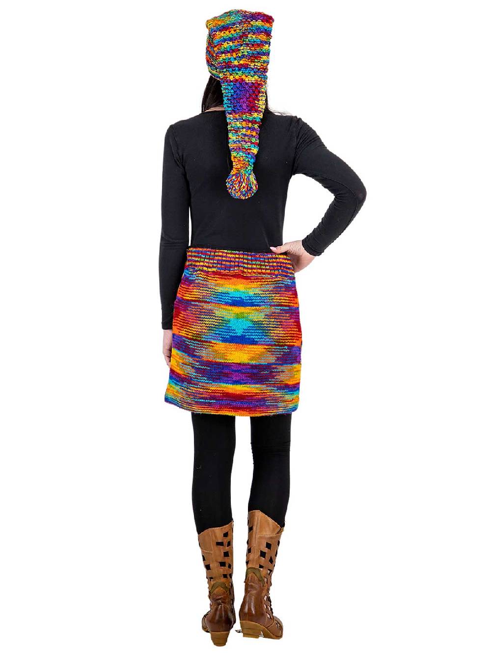 Kunst Und Magie Bunter Strickrock Kurzer Rock Mit Regenbogen Mustern Wolle Gefüttert Hippie Goa Rainbow