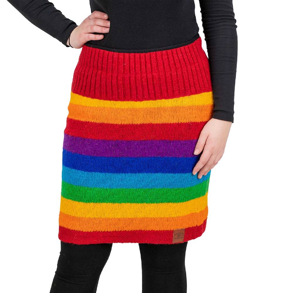 Kunst Und Magie Bunter Strickrock kurzer Rock mit Regenbogen Muster Wolle gefüttert Boho Rainbow Fair