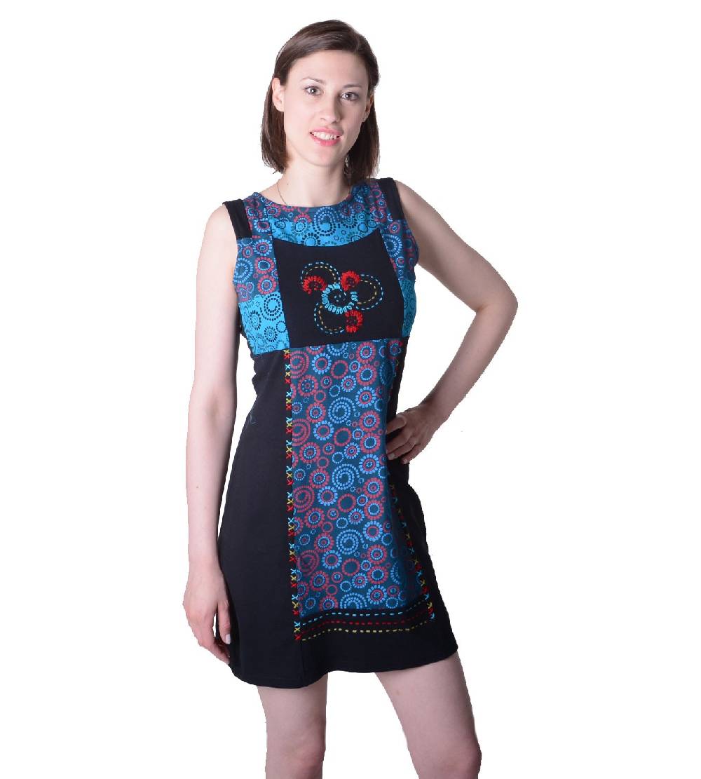 Kunst Und Magie Buntes Hippie Minikleid Sommer Im Stylischem Blumen-Design