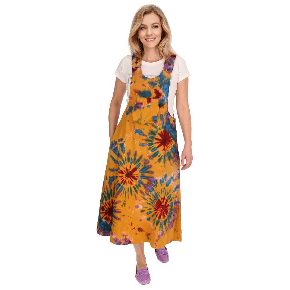 Kunst Und Magie Buntes Kleid Latzkleid Latzrock Tie Dy Batik Boho Ibiza Psy Goa 70er Overall Hippie Sommerkleid Baumwolle