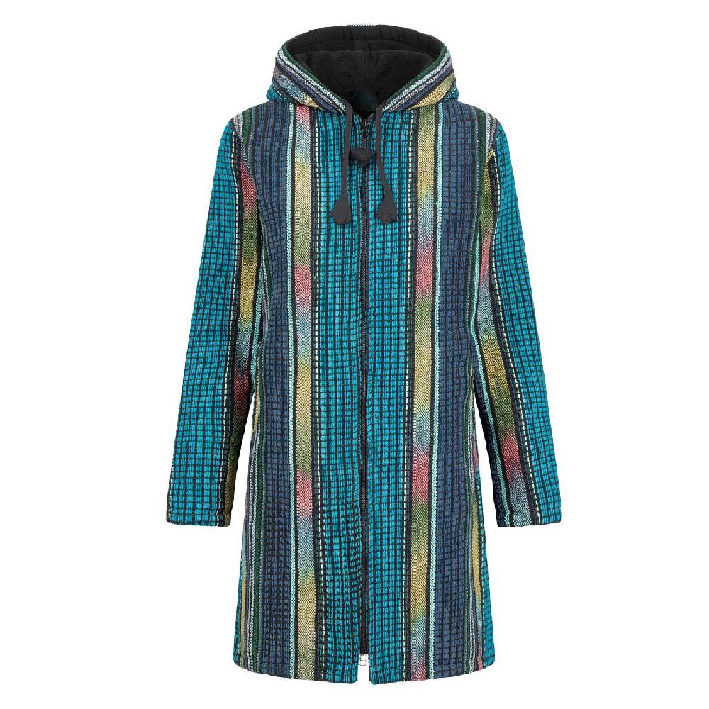 Kunst Und Magie Damen Gheri Jacke Kapuze -Hippie Goa Boho Kurzmantel mantel Blau Bunt