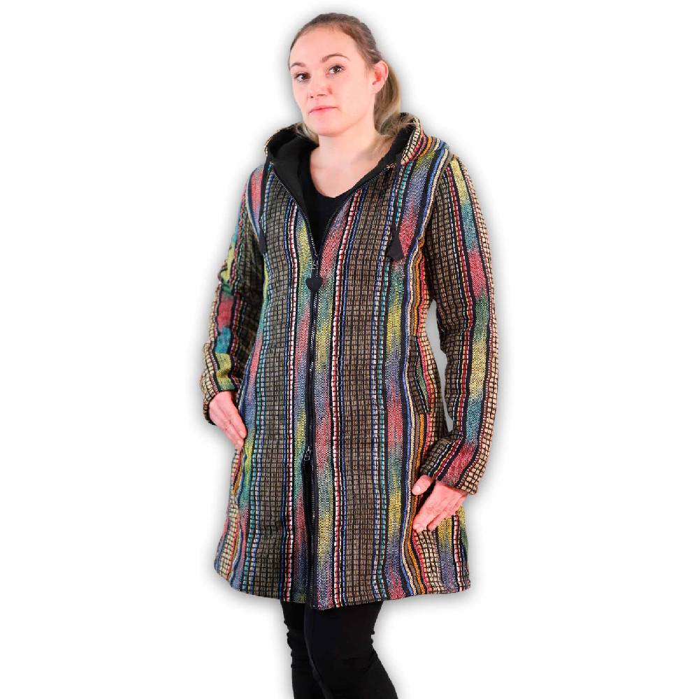 Kunst Und Magie Damen Gheri Jacke Mit Kapuze -Hippie Goa Boho Damen Mantel Bunt