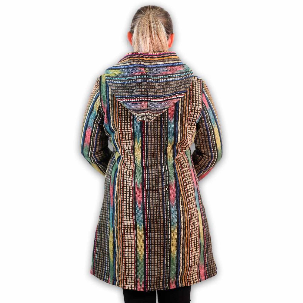 Kunst Und Magie Damen Gheri Jacke Mit Kapuze -Hippie Goa Boho Damen Mantel Bunt