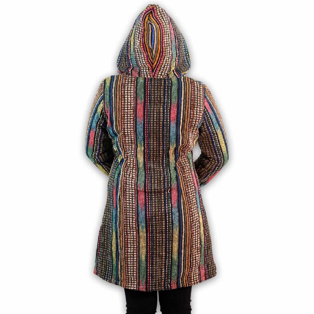Kunst Und Magie Damen Gheri Jacke Mit Kapuze -Hippie Goa Boho Damen Mantel Bunt