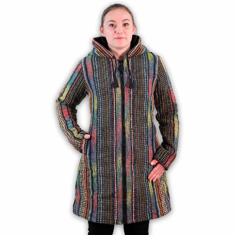 Kunst Und Magie Damen Gheri Jacke Mit Kapuze -Hippie Goa Boho Damen Mantel Bunt
