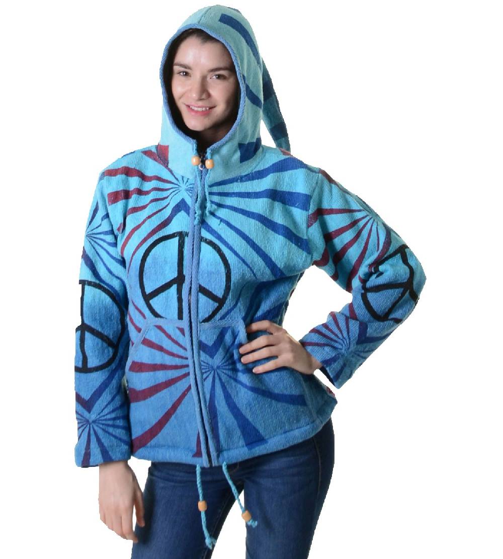 Kunst Und Magie Damen Goa Om Batik Strickjacke Jacke Zipfelkapuze Hippie Peace Mehrfarbig