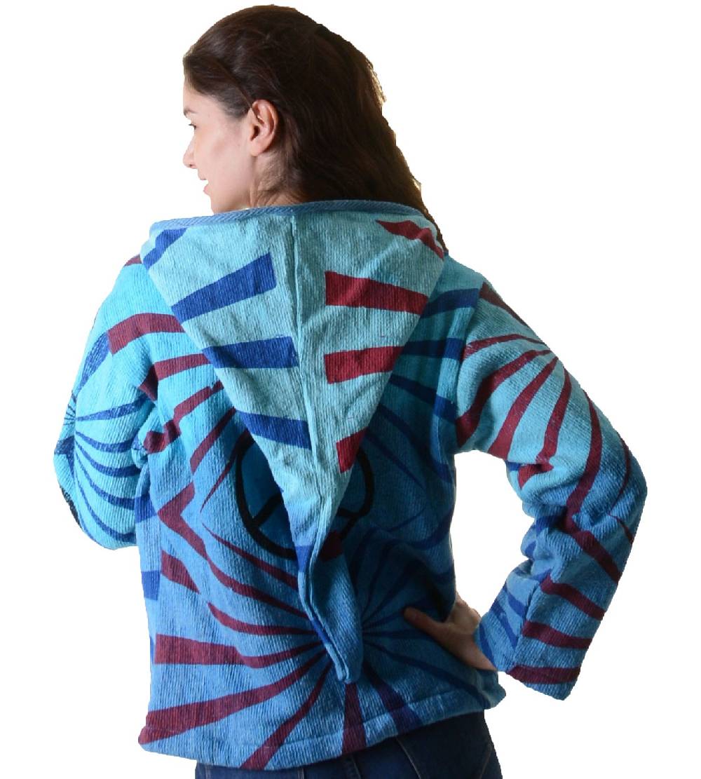 Kunst Und Magie Damen Goa Om Batik Strickjacke Jacke Zipfelkapuze Hippie Peace Mehrfarbig
