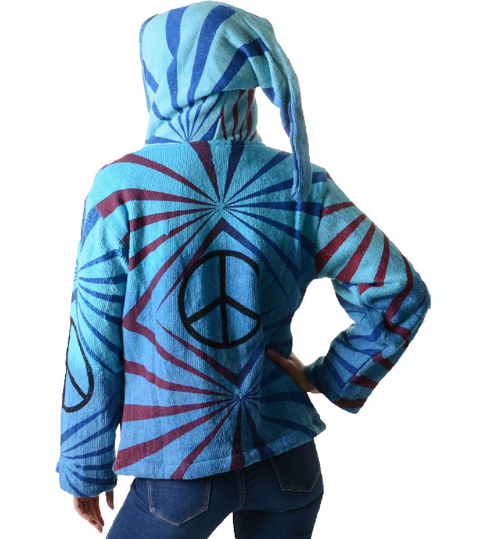 Kunst Und Magie Damen Goa Om Batik Strickjacke Jacke Zipfelkapuze Hippie Peace Mehrfarbig