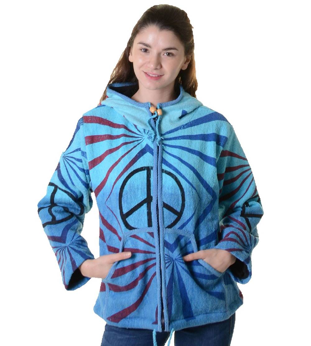 Kunst Und Magie Damen Goa Om Batik Strickjacke Jacke Zipfelkapuze Hippie Peace mehrfarbig