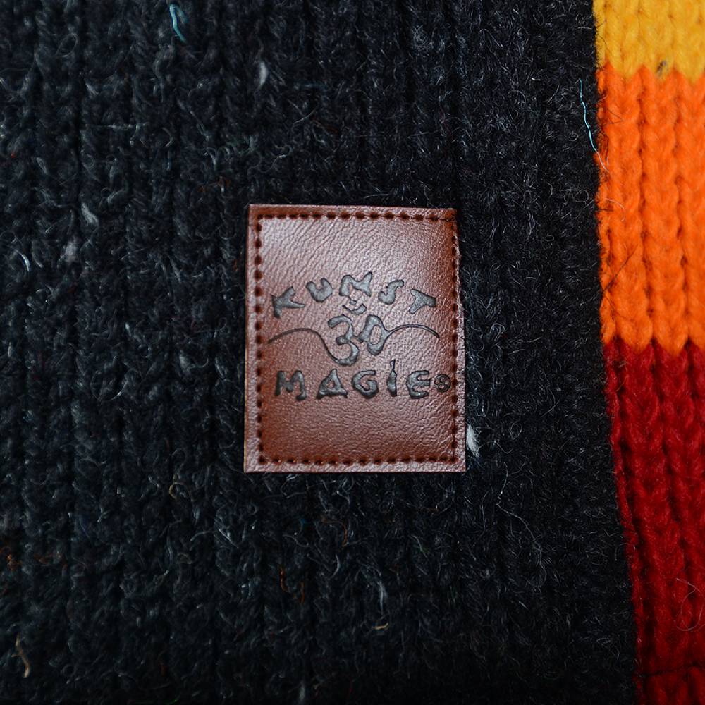 Kunst Und Magie Damen Goa Winter Strickjacke Wolle Fleecefutter Abnehmbarer Zipfelkapuze Schwarz/Regenbogen