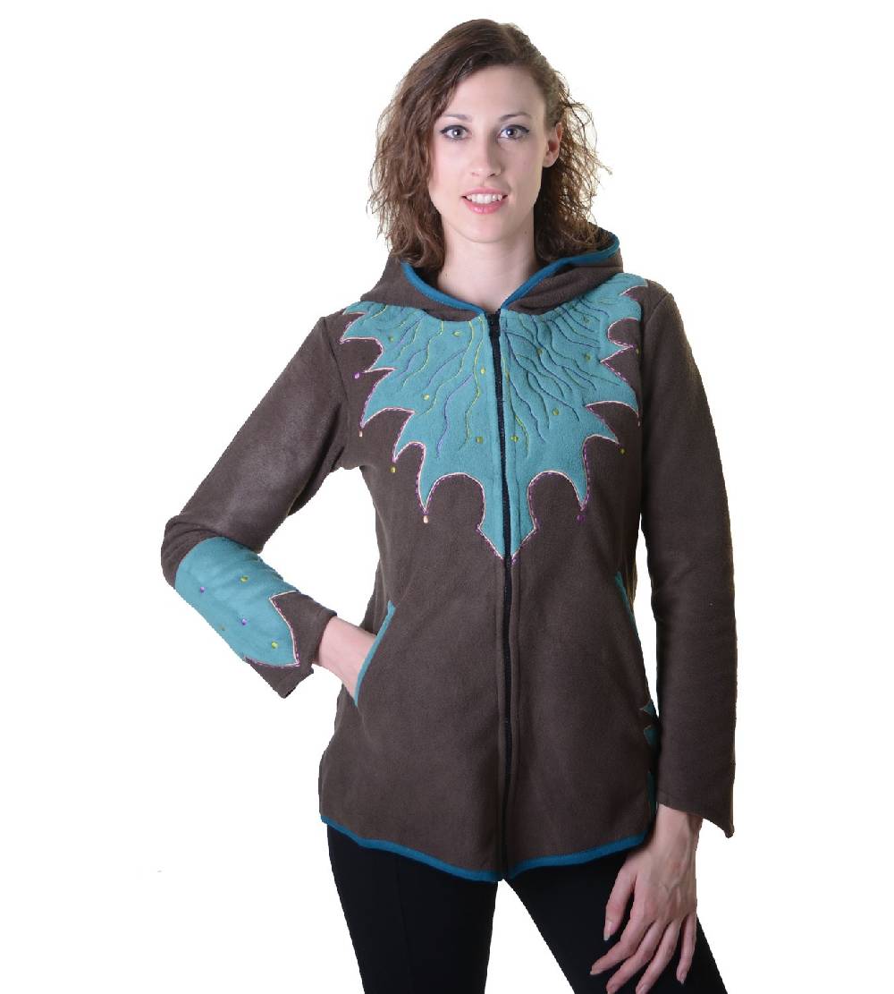 Kunst Und Magie Damen Hippie Fleecejacke "The Tree" Mit Kapuze Und Bunten Herbst-Mustern