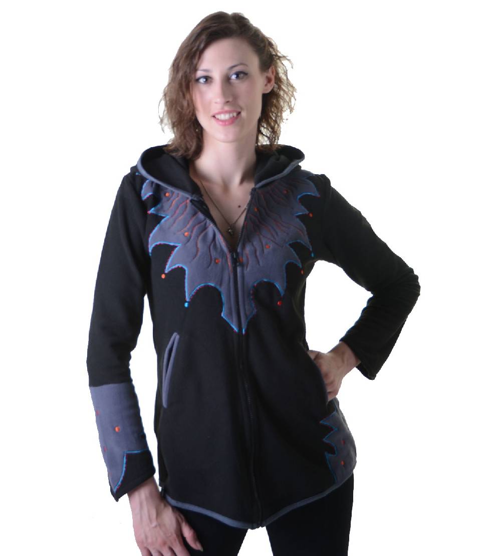 Kunst Und Magie Damen Hippie Fleecejacke "The Tree" mit Kapuze und bunten Herbst-Mustern