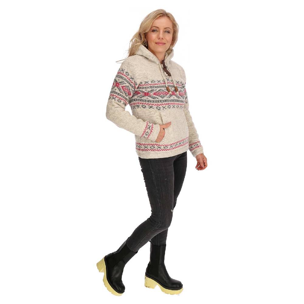 Kunst Und Magie Damen Hoodie Ski-Pullover Gefütterte Wolljacke Strickpullover Goa Wolle Jacke Norweger Muster