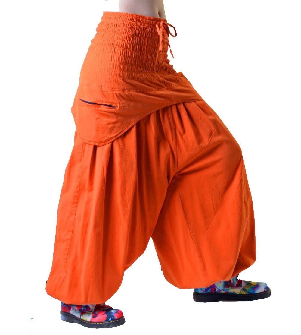 Kunst Und Magie Damen Hose Haremshose Praktische Schürzentaschen Unifarben Vintage Boho Ibiza