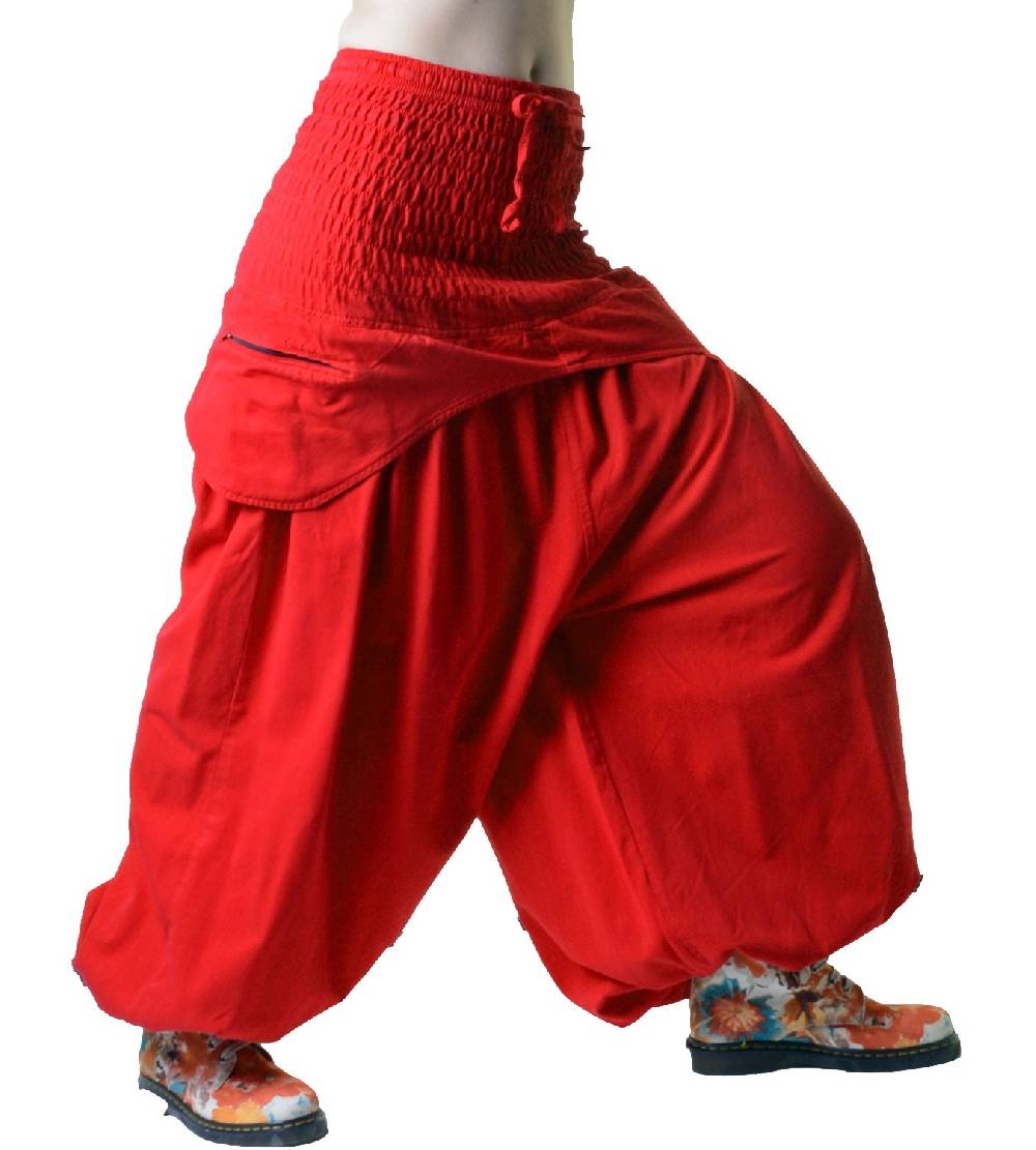 Kunst Und Magie Damen Hose Haremshose Praktische Schürzentaschen Unifarben Vintage Boho Ibiza