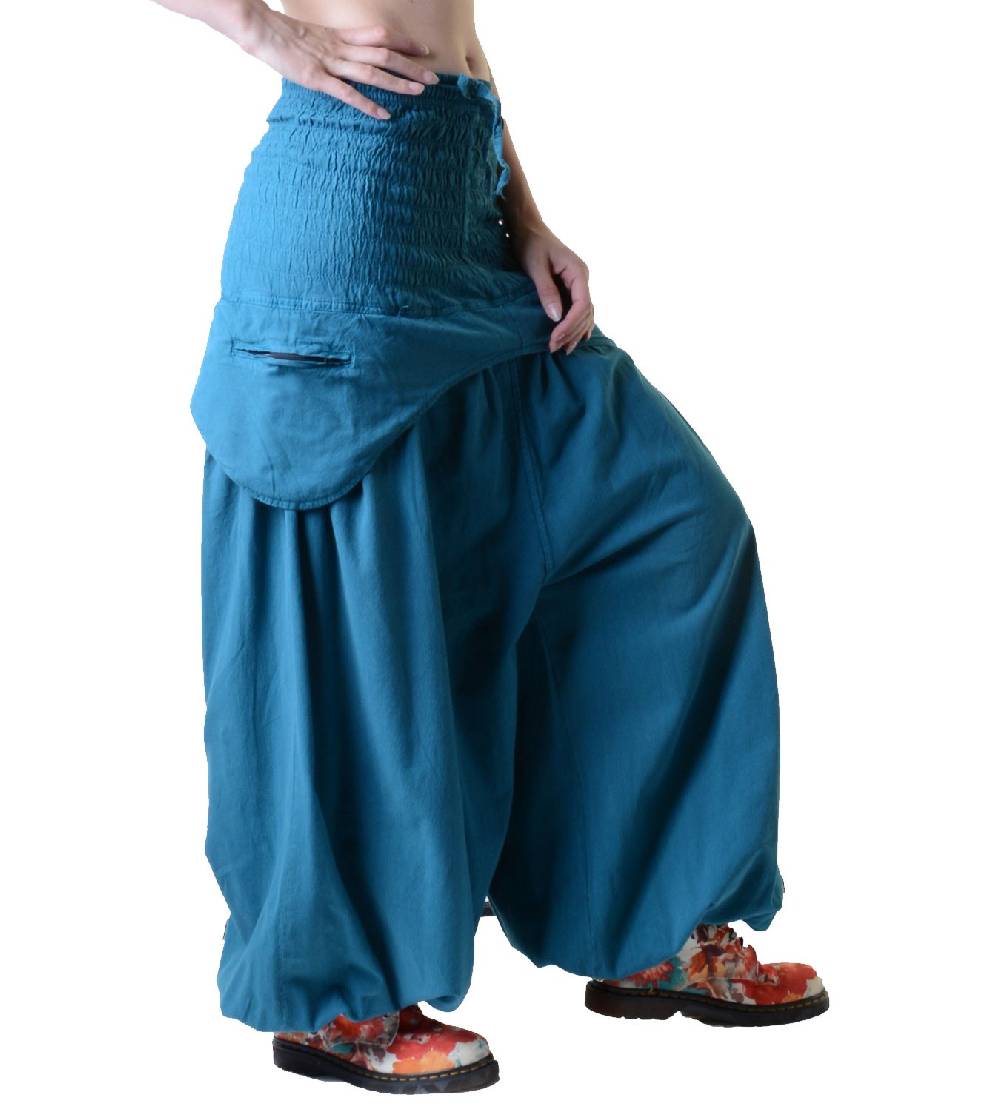 Kunst Und Magie Damen Hose Haremshose Praktische Schürzentaschen Unifarben Vintage Boho Ibiza