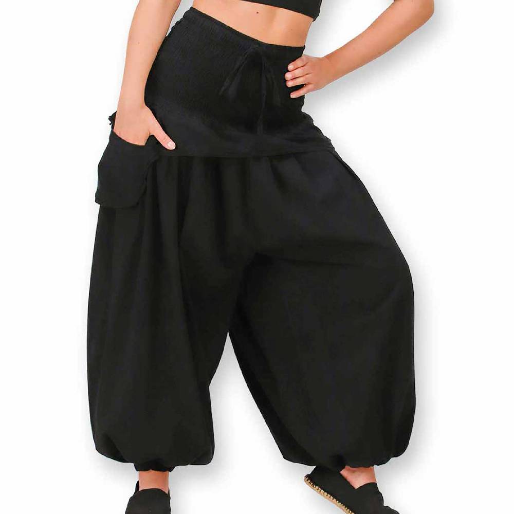 Kunst Und Magie Damen Hose Haremshose praktische Schürzentaschen Unifarben Vintage Boho Ibiza