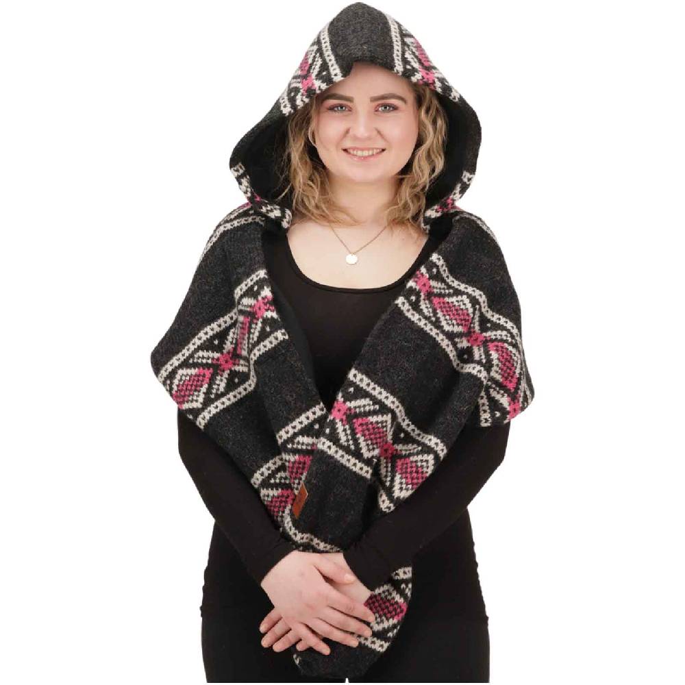 Kunst Und Magie Damen Kapuzenschal Loop Schal Hoodie Schalmütze Poncho Aus Wolle Gestrickt