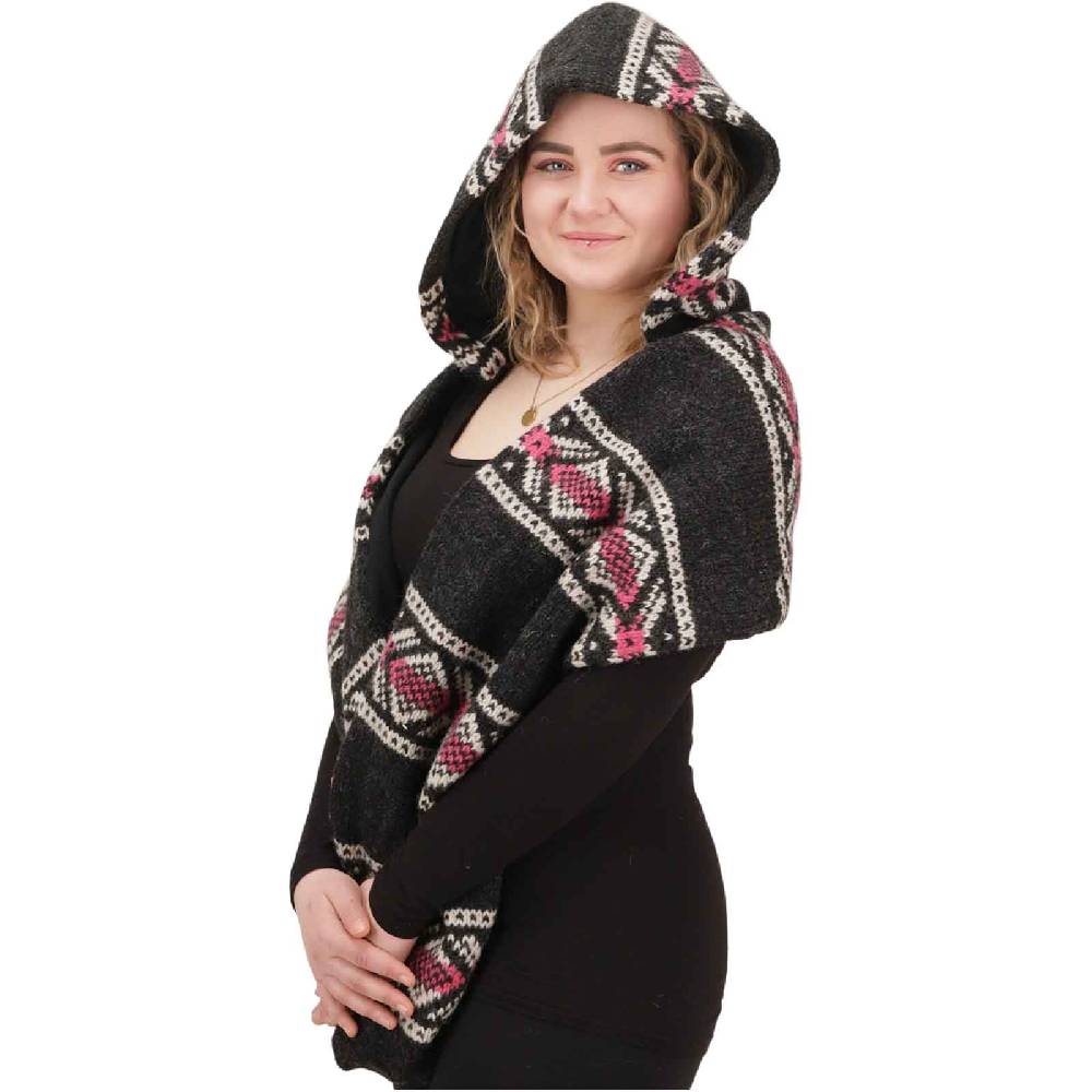 Kunst Und Magie Damen Kapuzenschal Loop Schal Hoodie Schalmütze Poncho aus Wolle gestrickt