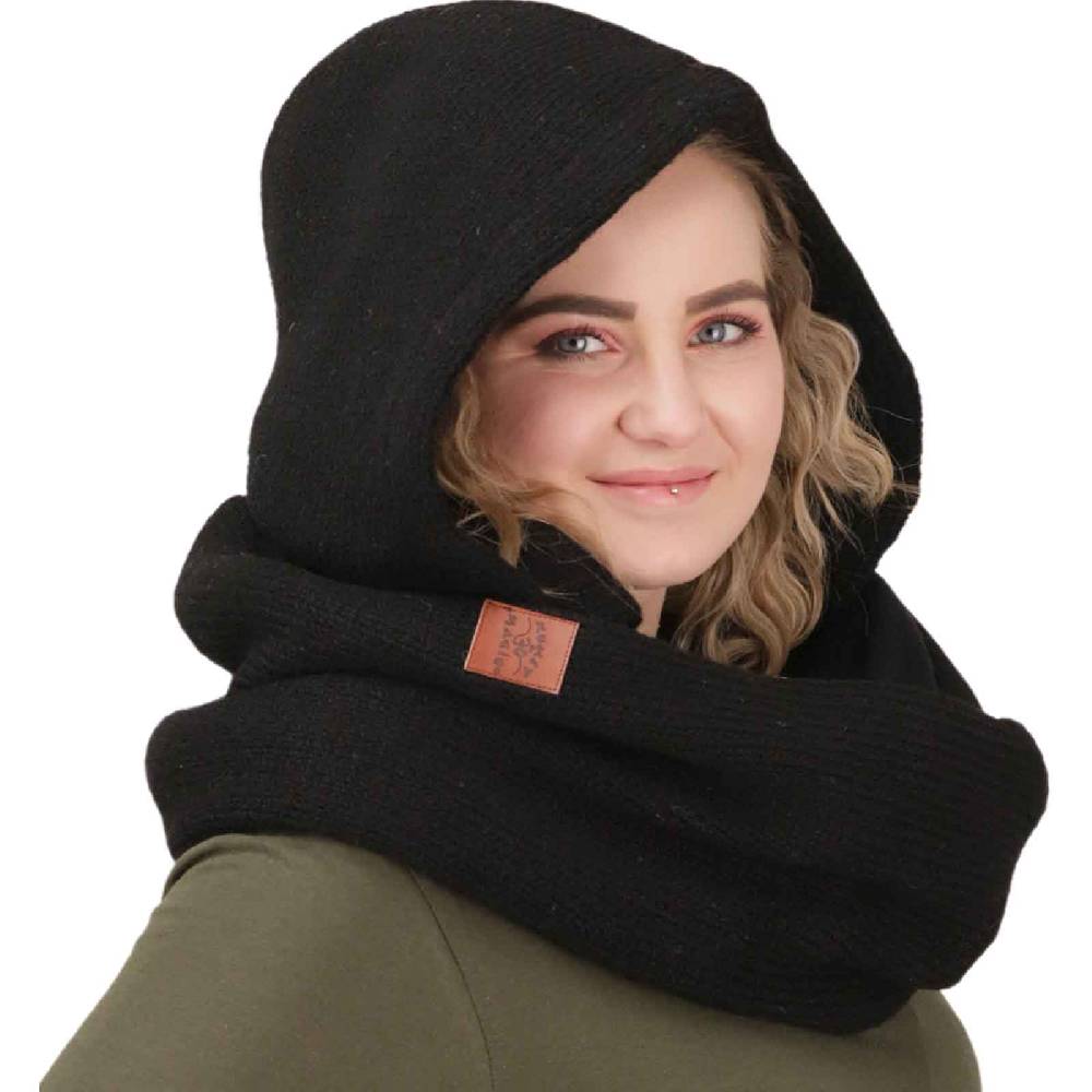 Kunst Und Magie Damen Kapuzenschal Loop Schal Hoodie Schalmütze Poncho aus Wolle gestrickt