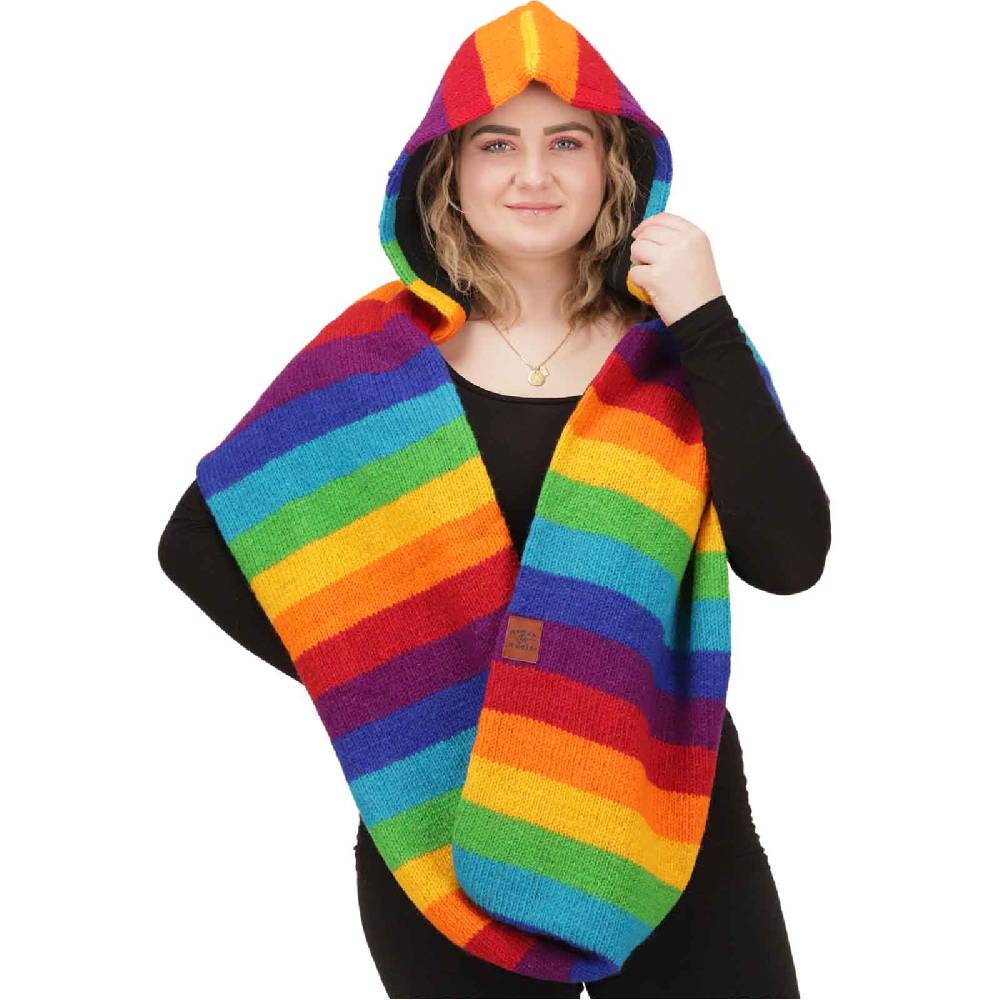 Kunst Und Magie Damen Kapuzenschal Loop Schal Hoodie Schalmütze Poncho Regenbogenfarben Aus Wolle Gestrickt Strick Kapuze