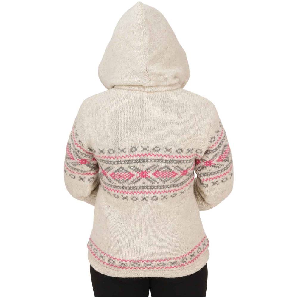 Kunst Und Magie Damen Klassische Gefütterte Wolljacke Strickjacke Goa Wolle Jacke Norweger Muster Abnehmbarer Kapuze