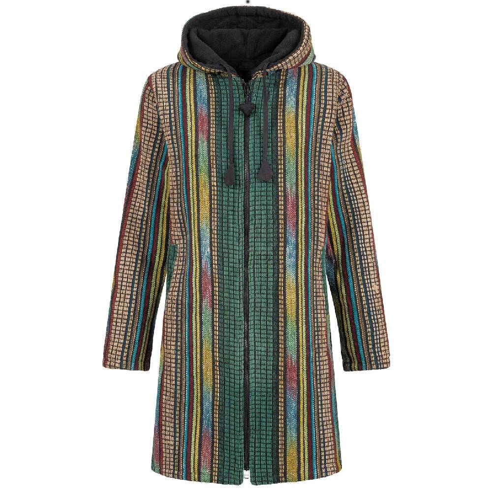 Kunst Und Magie Damen Kurzmantel Gheri Jacke mit Kapuze -Hippie Goa Boho Damen Mantel