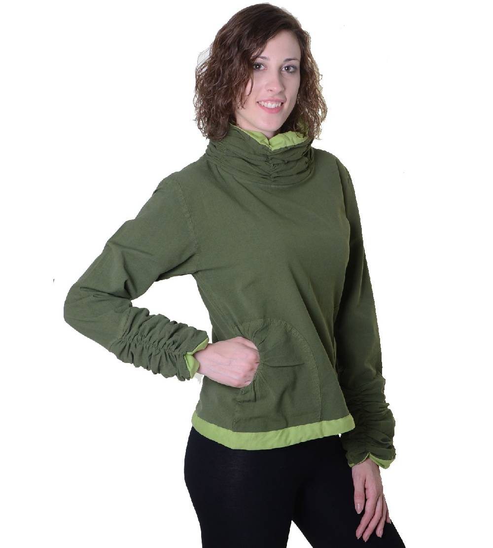 Kunst Und Magie Damen Pullover Aus Baumwolle Im Rollkragen Rüschen-Look - Hippie Oberteil