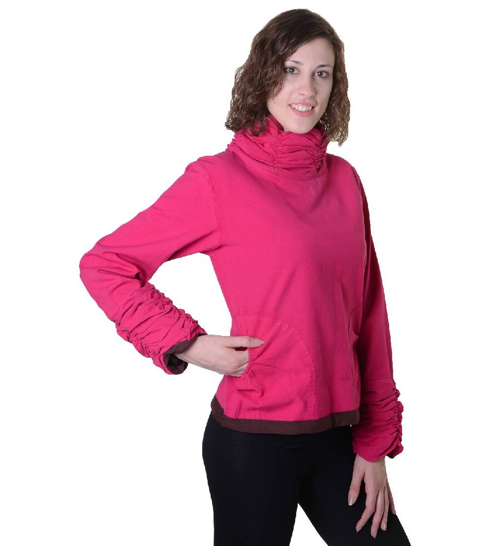 Kunst Und Magie Damen Pullover Aus Baumwolle Im Rollkragen Rüschen-Look - Hippie Oberteil