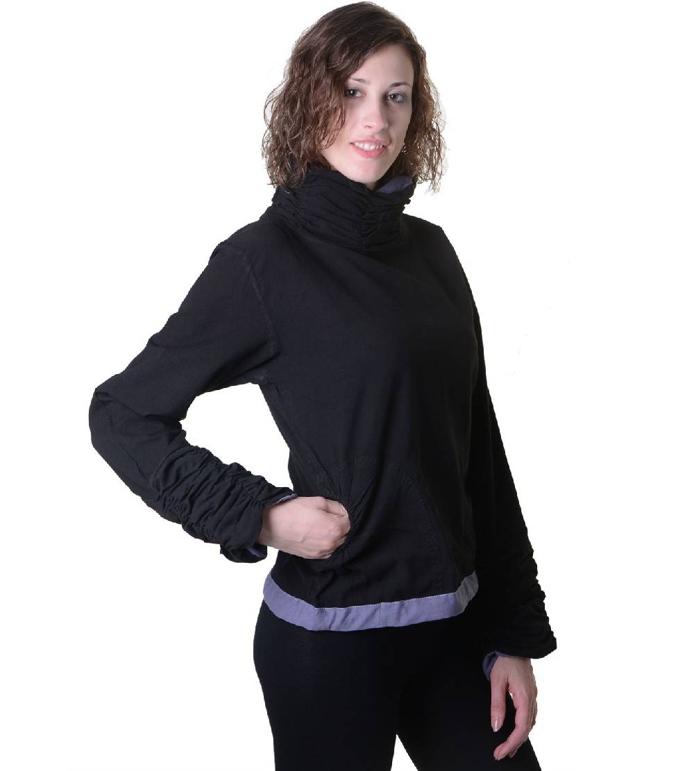 Kunst Und Magie Damen Pullover Aus Baumwolle Im Rollkragen Rüschen-Look - Hippie Oberteil