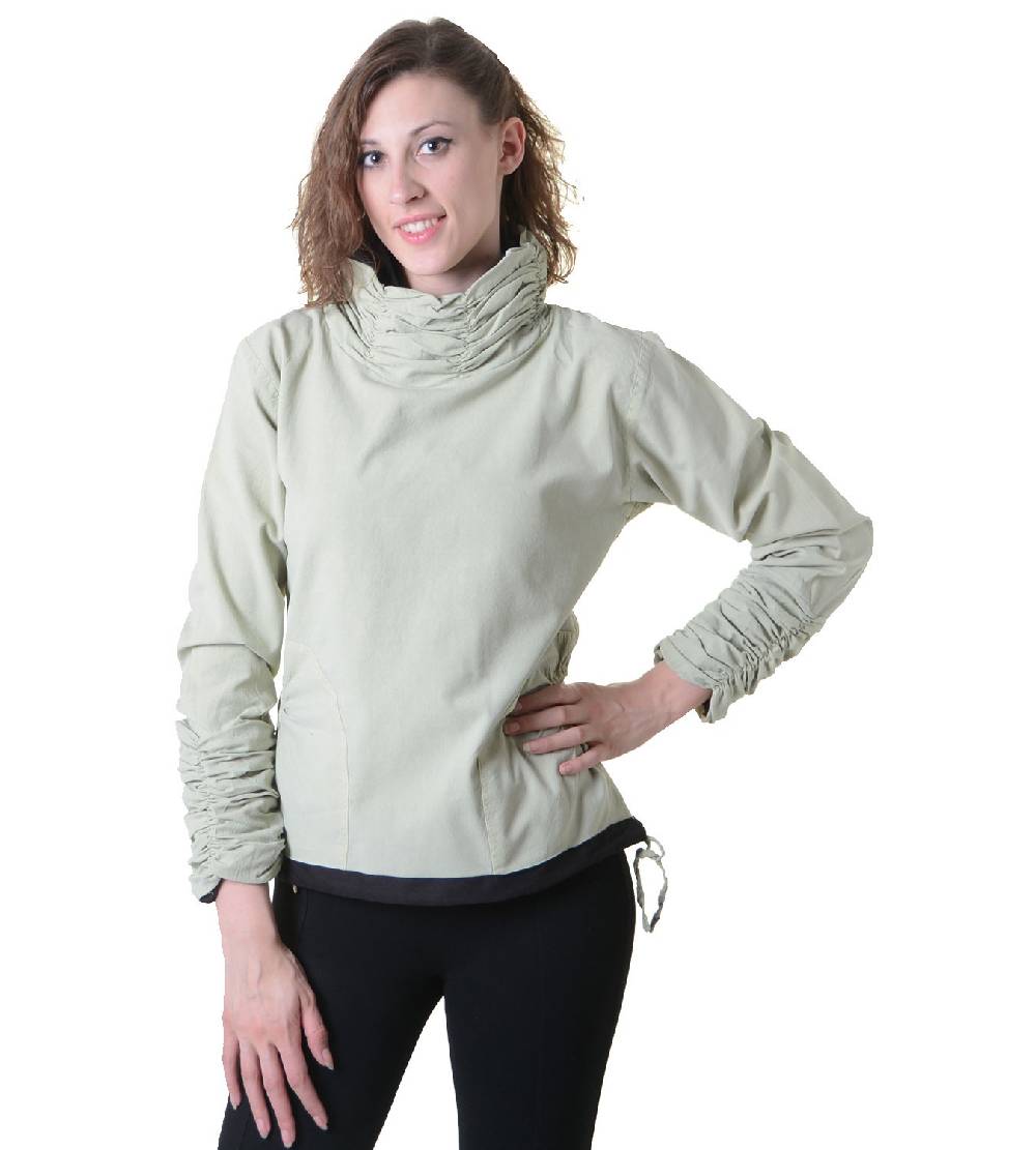 Kunst Und Magie Damen Pullover Aus Baumwolle Im Rollkragen Rüschen-Look - Hippie Oberteil