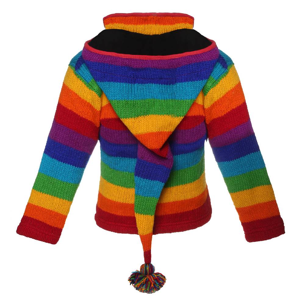 Kunst Und Magie Damen Regenbogen Strickjacke Goa Wolle Jacke Mit Fleecefutter Und Abnehmbarer Zipfelkapuze