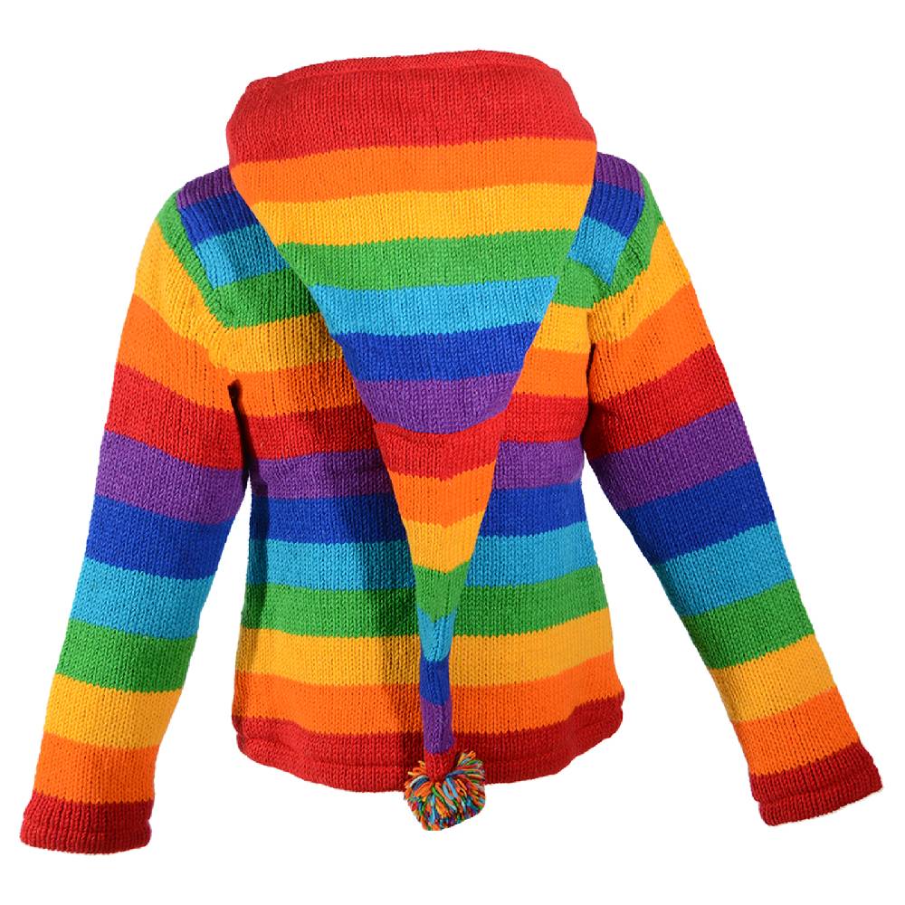 Kunst Und Magie Damen Regenbogen Strickjacke Goa Wolle Jacke Mit Fleecefutter Und Abnehmbarer Zipfelkapuze