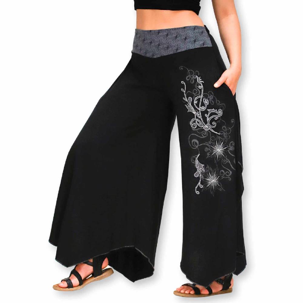 Kunst Und Magie Damen Schlaghose Ibiza Syle Goa Boho Strandhose Wellnesshose Hosenrock Mit Stickerei