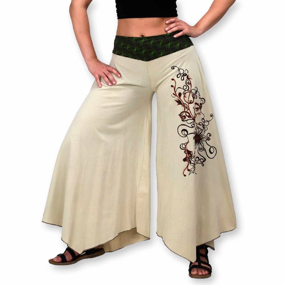 Kunst Und Magie Damen Schlaghose Ibiza Syle Goa Boho Strandhose Wellnesshose Hosenrock mit Stickerei
