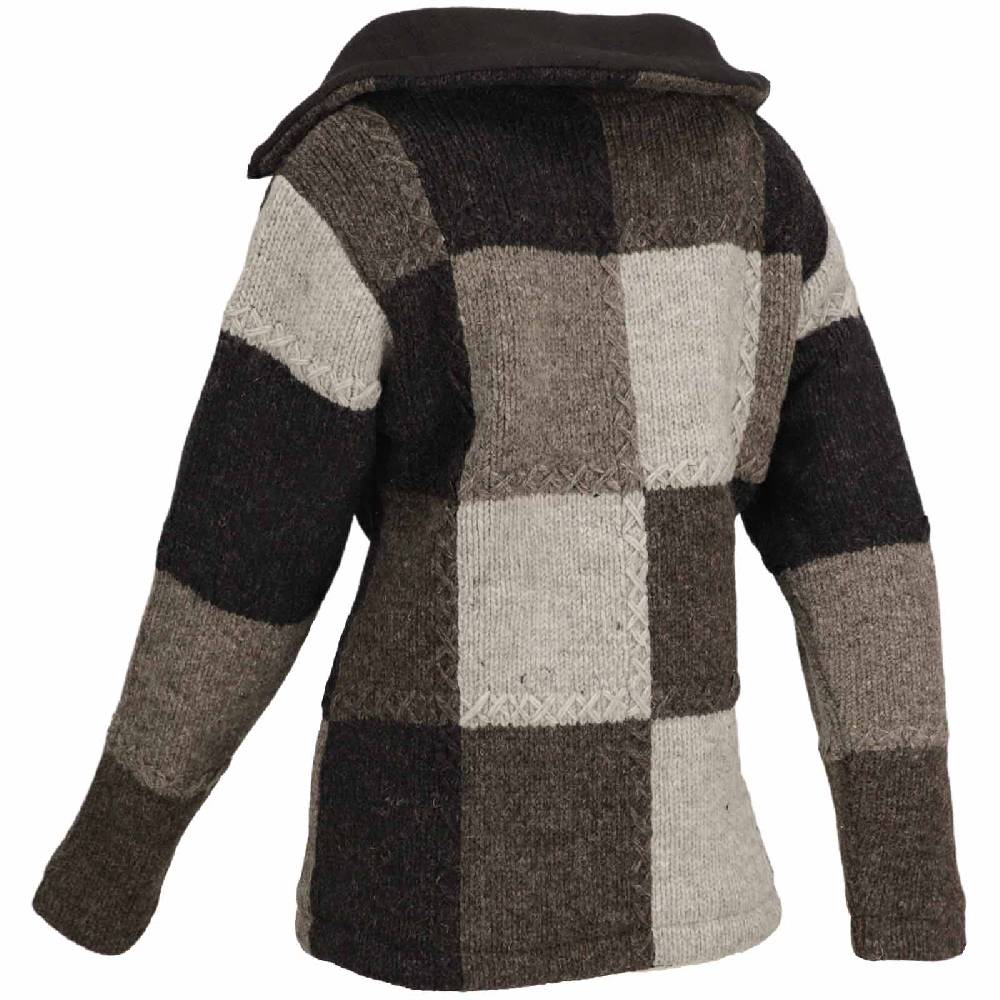 Kunst Und Magie Damen Strickjacke Goa Wolle Bunte Patchwork Jacke Mit Fleecefutter Und Hochkragen