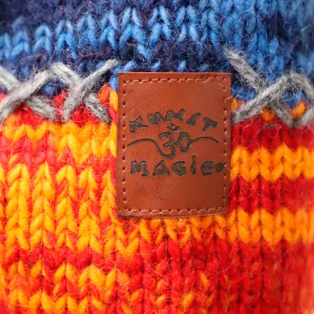 Kunst Und Magie Damen Strickjacke Goa Wolle Bunte Patchwork Jacke Mit Fleecefutter Und Hochkragen Fair