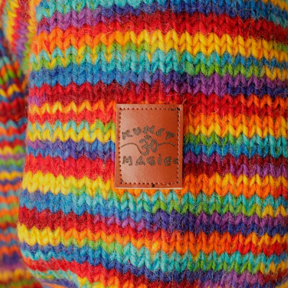 Kunst Und Magie Damen Strickjacke Goa Wolle Bunte Regenbogen Jacke Fleecefutter Hochkragen Goa Boho Fair