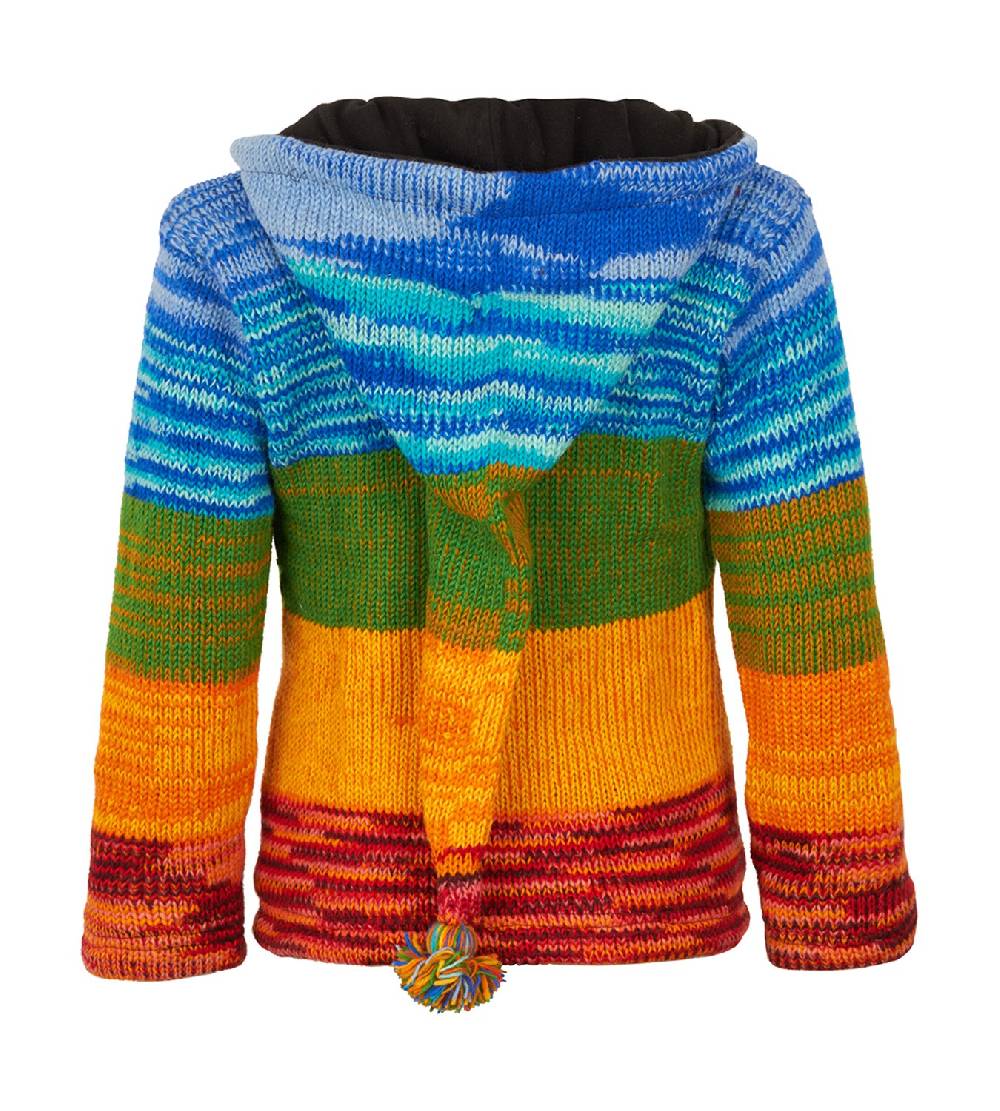 Kunst Und Magie Damen Strickjacke Goa Wolle Jacke Mit Abnehmbarer Zipfelkapuze Fleecefutter Rainbow