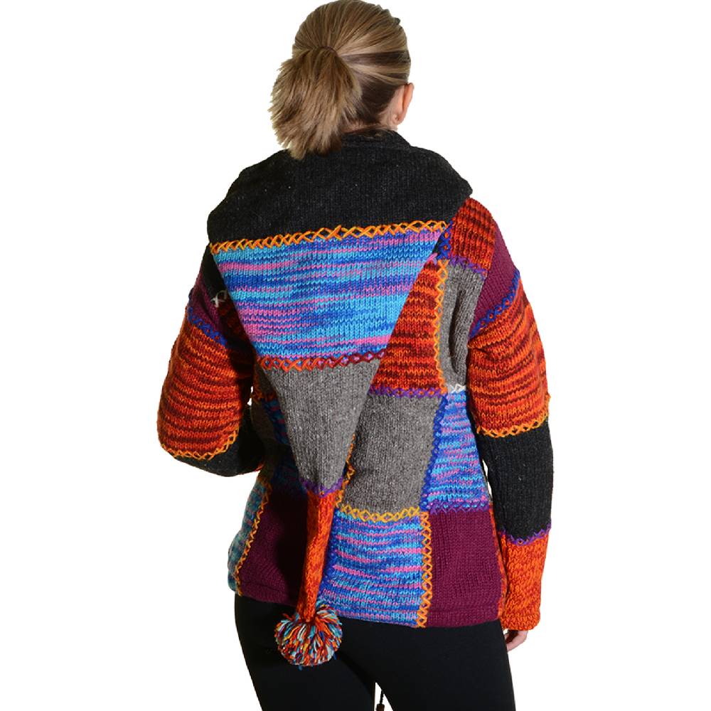 Kunst Und Magie Damen Strickjacke Goa Wolle Jacke Mit Fleecefutter Mit Abnehmbarer Zipfelkapuze