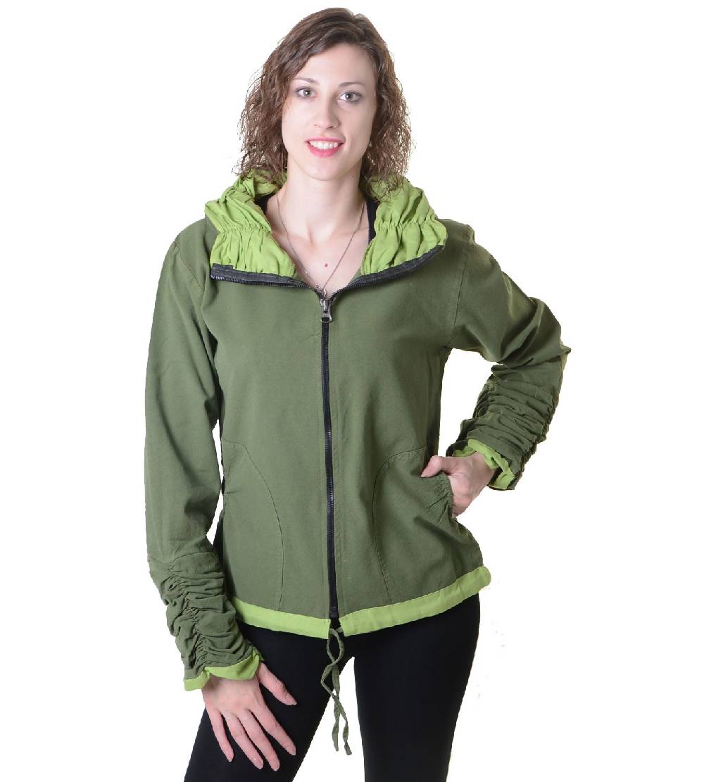 Kunst Und Magie Damen Sweatjacke aus Baumwolle im ausgefallenen Rüschen-Look mit Reißverschluss