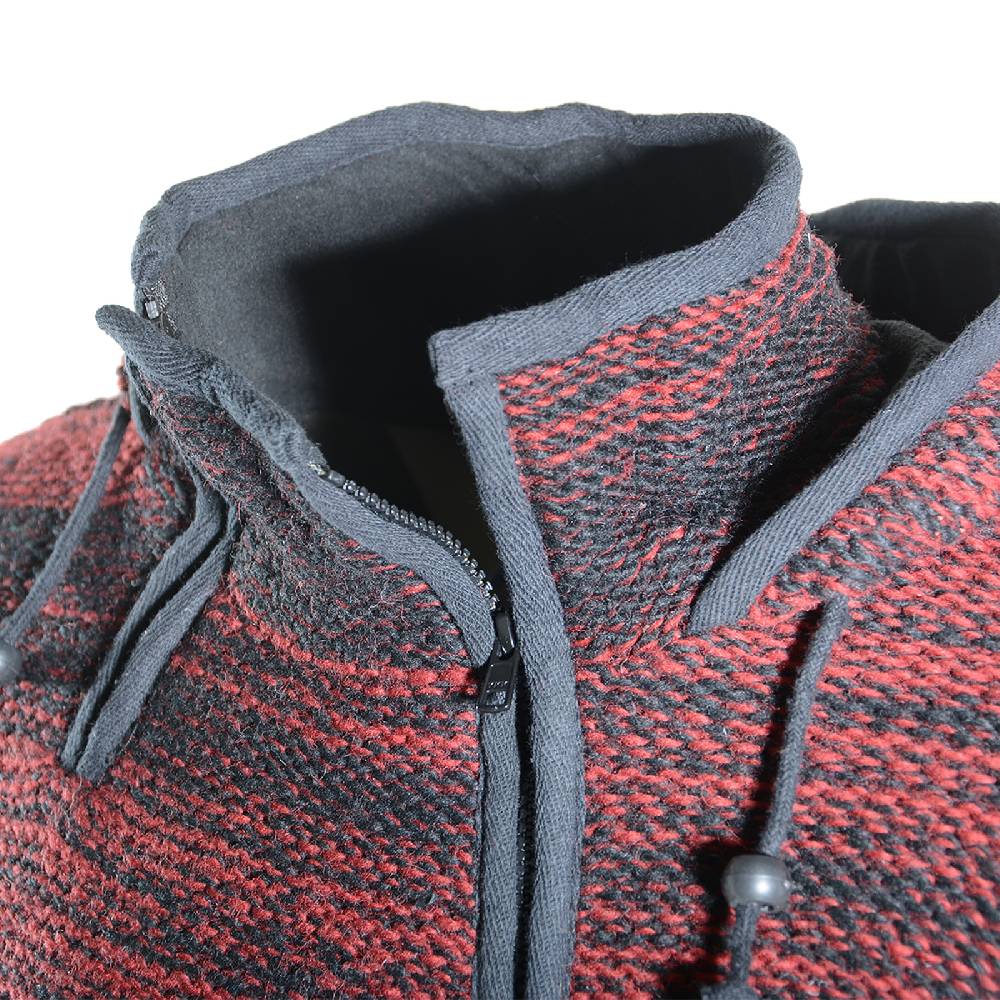 Kunst Und Magie Damen Wolljacke Hippie Goa Strickjacke Mit Fleecefutter Und Kapuze Schwarz/Rot